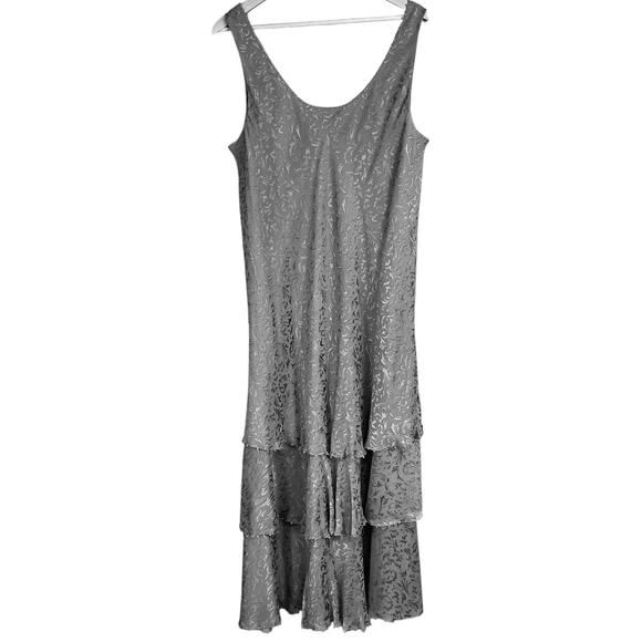 Cameron Blake by Mon Cheri Silk Tiered Midi Dress Jacket Beaded Silver Size 18 - Picture 4 of 6